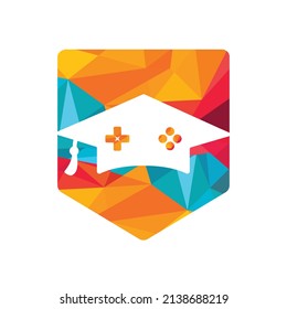 Game education vector logo design. Game console with graduation cap icon design.	