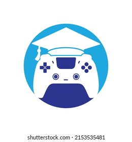 Game education vector logo design. Game console with graduation cap icon design.	