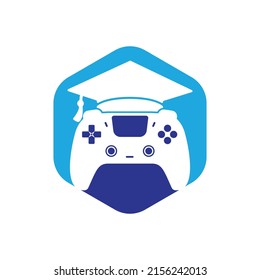 Game education vector logo design. Game console with graduation cap icon design.	
