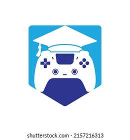 Game education vector logo design. Game console with graduation cap icon design.	
