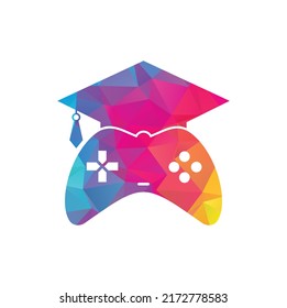 Game education vector logo design. Game console with graduation cap icon design.