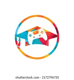 Game education vector logo design. Game console with graduation cap icon design.	
