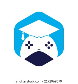 Game education vector logo design. Game console with graduation cap icon design.