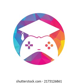 Diseño del logotipo vectorial de educación para juegos. Consola de juego con diseño de icono de tapón de graduación.