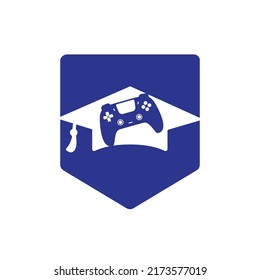 Game education vector logo design. Game console with graduation cap icon design.	
