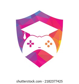 Game education vector logo design. Game console with graduation cap icon design.