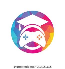 Game education vector logo design. Game console with graduation cap icon design.