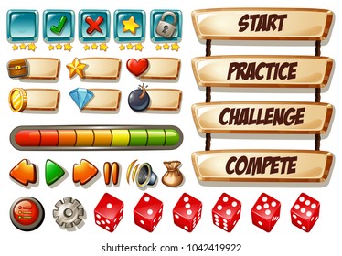 Game elements with dices and other icons illustration