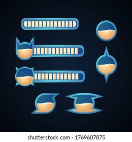 Game elements, fantasy game bar with various template frame. Suitable for 2d games action, rpg and etc. vector Illustration
