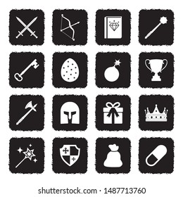 Game Elements Icons. Grunge Black Flat Design. Vector Illustration.