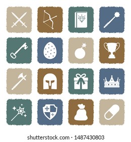 Game Elements Icons. Grunge Color Flat Design. Vector Illustration. 