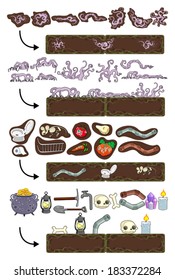 Game elements in and on the ground. Vector isolated objects.