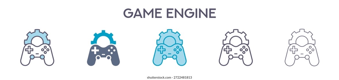 Game Engine Element For Design Graphic - Multi Styles. Vector Illustration Of Two Colored And Black. Multiple Icons Designs Can Be Used For Mobile, Ui, Web
