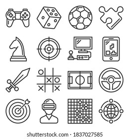 Game and Entertainment Icons Set on White Background. Vector