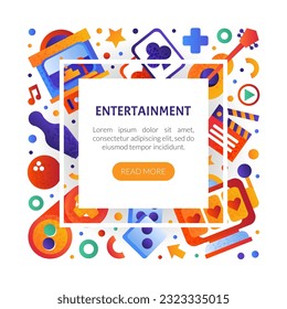 Game and Entertainment Object Web Design with Gamepad, Arcade and Cards Vector Template