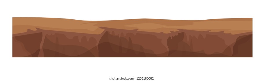 Game environment, landscape, surroundings. Texture of soil, earth, ground for level of game, layer of earth covered surface for ui game, ux interface. 2D gaming platform. Vector illustration.