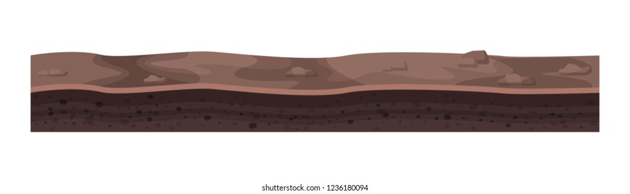 Game environment, landscape, surroundings. Texture of soil, earth, ground for level of game, layer of earth covered surface for ui game, ux interface. 2D gaming platform. Vector illustration.