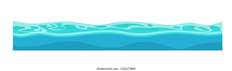 Game environment and landscape, surroundings. Water, oceans, rivers for ui games and ux interface. 2D gaming platform. Seamless surface of the water waves. Vector illustration isolated.