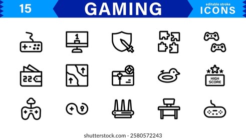 Game and Esports Icon Pack. Modern Vector Illustrations for Gaming Consoles, Controllers, Tournaments, and Digital Entertainment Design