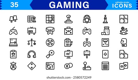 Game and Esports Icon Pack. Modern Vector Illustrations for Gaming Consoles, Controllers, Tournaments, and Digital Entertainment Design