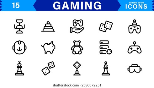 Game and Esports Icon Pack. Modern Vector Illustrations for Gaming Consoles, Controllers, Tournaments, and Digital Entertainment Design