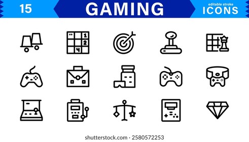 Game and Esports Icon Pack. Modern Vector Illustrations for Gaming Consoles, Controllers, Tournaments, and Digital Entertainment Design