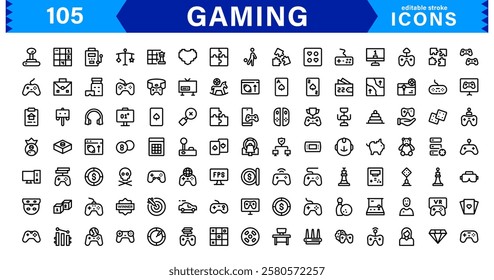 Game and Esports Icon Pack. Modern Vector Illustrations for Gaming Consoles, Controllers, Tournaments, and Digital Entertainment Design