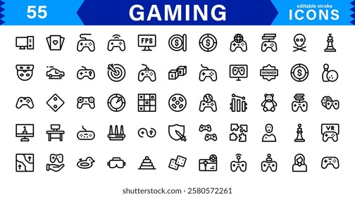 Game and Esports Icon Pack. Modern Vector Illustrations for Gaming Consoles, Controllers, Tournaments, and Digital Entertainment Design