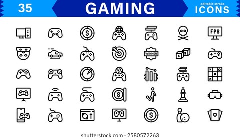 Game and Esports Icon Pack. Modern Vector Illustrations for Gaming Consoles, Controllers, Tournaments, and Digital Entertainment Design