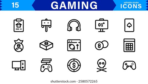 Game and Esports Icon Pack. Modern Vector Illustrations for Gaming Consoles, Controllers, Tournaments, and Digital Entertainment Design