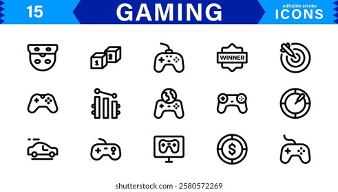 Game and Esports Icon Pack. Modern Vector Illustrations for Gaming Consoles, Controllers, Tournaments, and Digital Entertainment Design