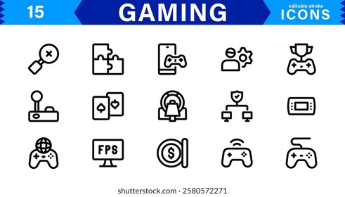 Game and Esports Icon Pack. Modern Vector Illustrations for Gaming Consoles, Controllers, Tournaments, and Digital Entertainment Design