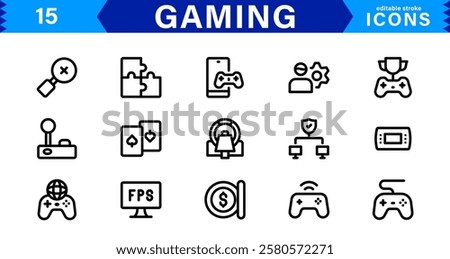Game and Esports Icon Pack. Modern Vector Illustrations for Gaming Consoles, Controllers, Tournaments, and Digital Entertainment Design