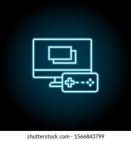 Game, files, computer, game controller blue neon icon. Simple thin line, outline vector of esport icons for ui and ux, website or mobile application