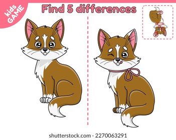 Game Find the differences for kids. Education exercise for development of attention in children. Worksheet Spot the distinction in cats for preschool and school. Cartoon kittens. Vector illustration.