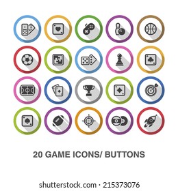 Game flat icons/ buttons with shadow.
