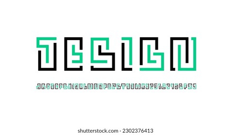 Game font alphabet from segment line, multi-colored thin style letters and numbers, vector illustration 10EPS