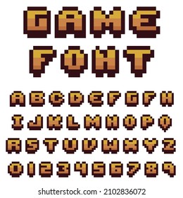 Game font in pixel art. 8-bit style letters and numbers. vector alphabet in pixel on white background
