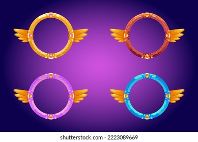 Game frame circle icon avatar golden interface ui concept set. Vector graphic design element illustration