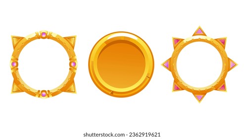 Game frame ui avatar fantasy circle badge medieval round isolated concept. Vector flat graphic design illustration