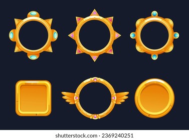 Game frame ui border gold interface menu isolated concept set. Vector flat graphic design illustration
