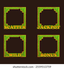 Game Frames for slot. Jackpot, Bonus, Wild and Scatter square frames for your game, slots and UI design