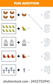 Game fun counting and add one more of cute bird and stuff then choose the number pet worksheet