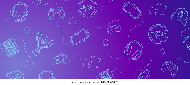 Game Gadgets - Line concept art with modern blue and violet background for web, market, banner or fb cover.