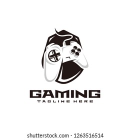 Game gaming esport logo design, joystick controller keypad and shield vector icon