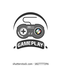 Game gaming esport logo design, joystick controller keypad and shield vector icon