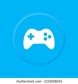 Game gaming gamepad icon on blue background in neumorphism style. Joystick symbol. Vector EPS 10