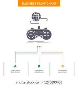 Game, gaming, internet, multiplayer, online Business Flow Chart Design with 3 Steps. Glyph Icon For Presentation Background Template Place for text.