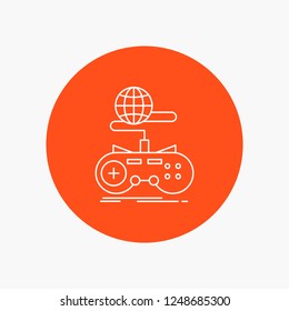 Game, gaming, internet, multiplayer, online White Line Icon in Circle background. vector icon illustration