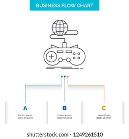 Game, gaming, internet, multiplayer, online Business Flow Chart Design with 3 Steps. Line Icon For Presentation Background Template Place for text